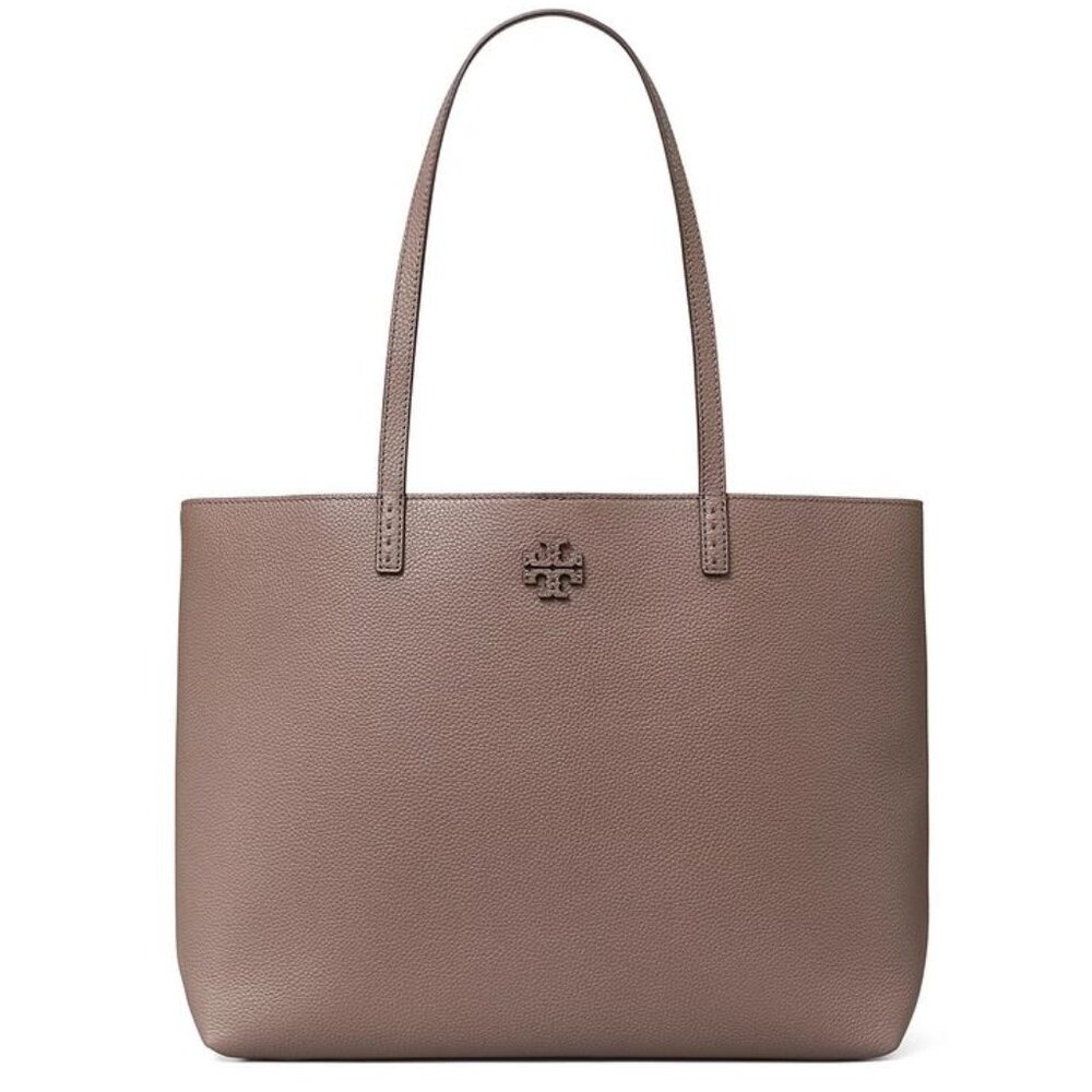 NWT Tory Burch McGraw Leather Shoulder Tote Bag Silver Maple AUTHENTIC